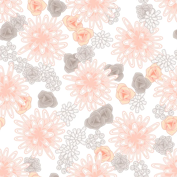 Mums flowers and roses seamless pink pattern.