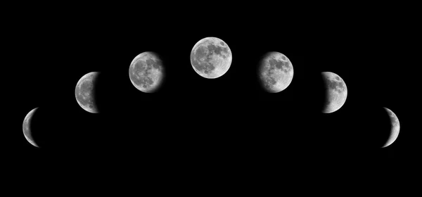 Moon phases from crescent to half to full