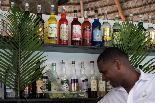 Punta Cana, Dominican Republic - October 2nd 2015: Bottles with alcoholic drinks on the shelf