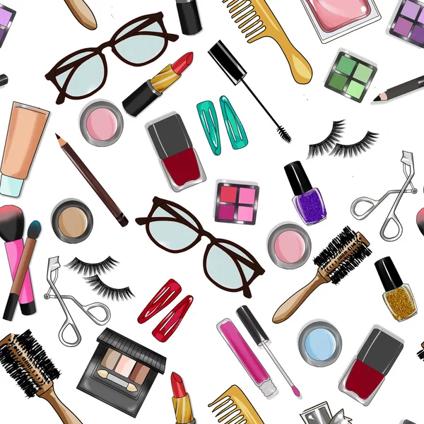 Make up and beauty items seamless pattern