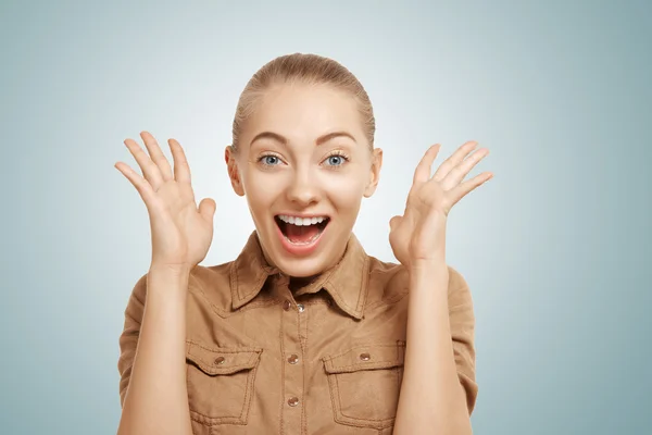 Excited woman celebrating her success