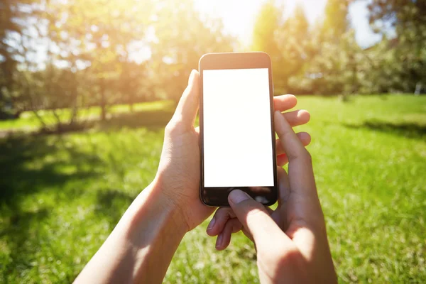 Female hands holding cell phone