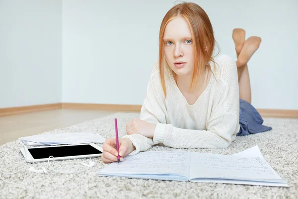 Woman getting ready with homework