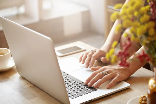 Female writer using generic laptop