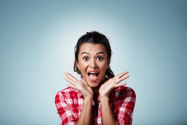 Surprise astonished beautiful mixed race woman. Closeup portrait woman surprised in full disbelief open mouth and palms isolated on background. Positive human emotion facial expression body language