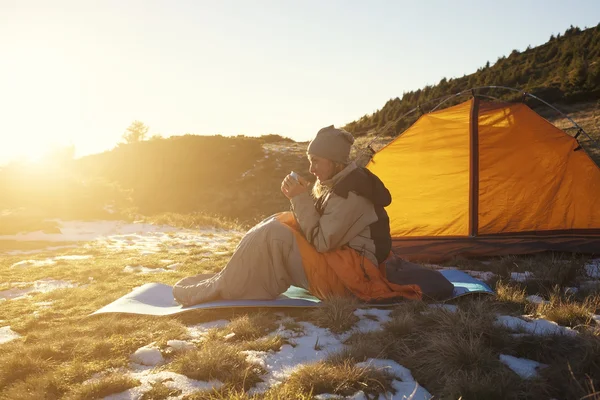 Girl in a sleeping bag.