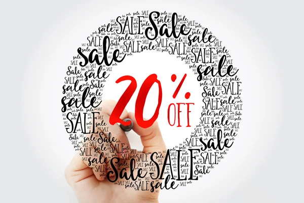 Hand writing 20% OFF sale circle word cloud