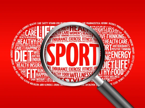 SPORT word cloud with magnifying glass