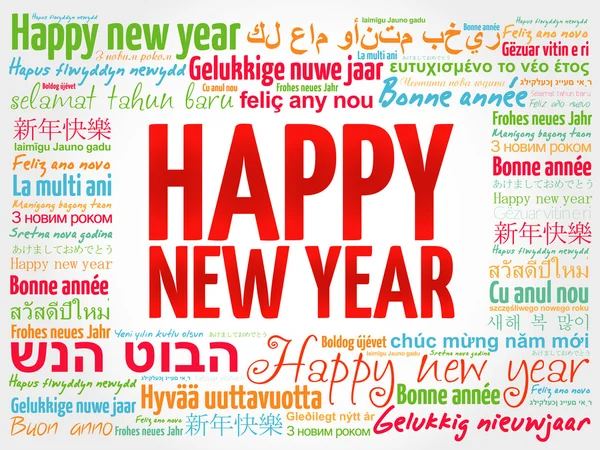 Happy New Year in different languages, greeting card