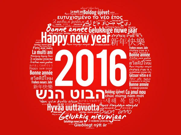 2016 Happy New Year in different languages, greeting card