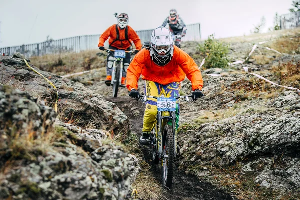 Training run three riders mountain bikers