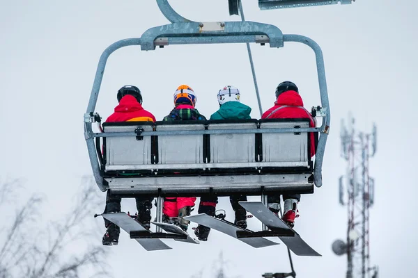 Group young girls snowboard