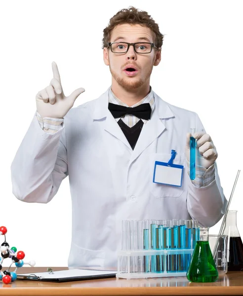 Scientist man with colored liquid