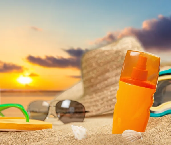 Suntan Lotion, Sunglasses, Moisturizer. Stock Image Everypixel