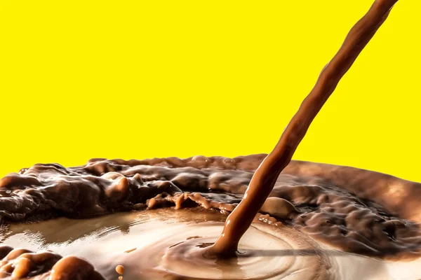 Chocolate liquid splash, pouring stream jet of chocolate, cocoa, isolated