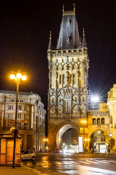 Czech Republic, Prague. 20 August 2015. The Powder Tower in Prague in the light of lanterns