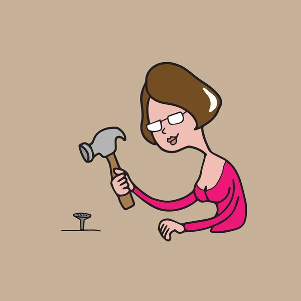 People woman glasses hammer nail