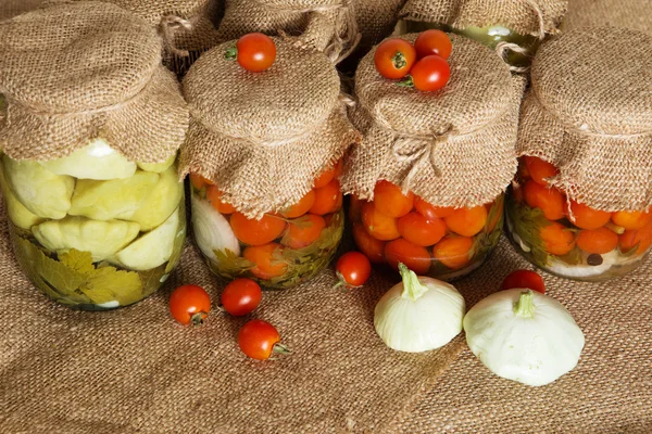 Home canning. Banks pickled tomatoes