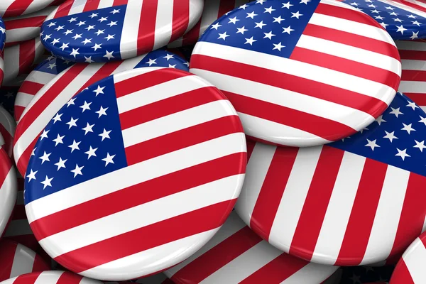 Pile of American Flag Badges - Flag of the United States Buttons piled on top of each other