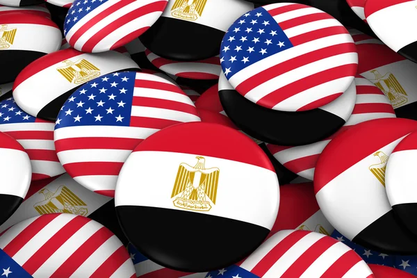 USA and Egypt Badges Background - Pile of American and Egyptian Flag Buttons 3D Illustration