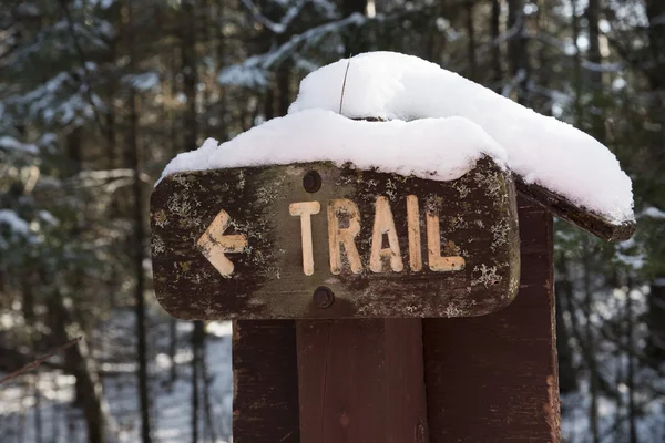 Winter Wooden Hiking Trail Sign