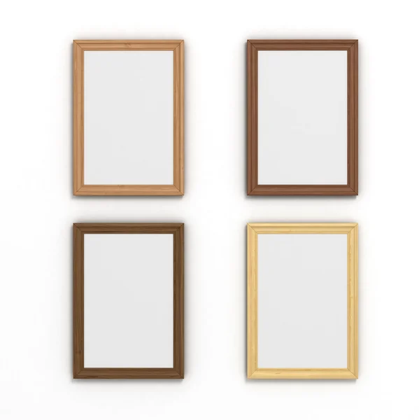 Set of colorful vertical wooden frames of different sizes on a w