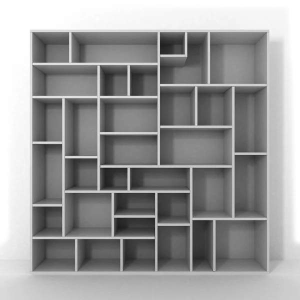 White bookcase with shelves isolated on white background
