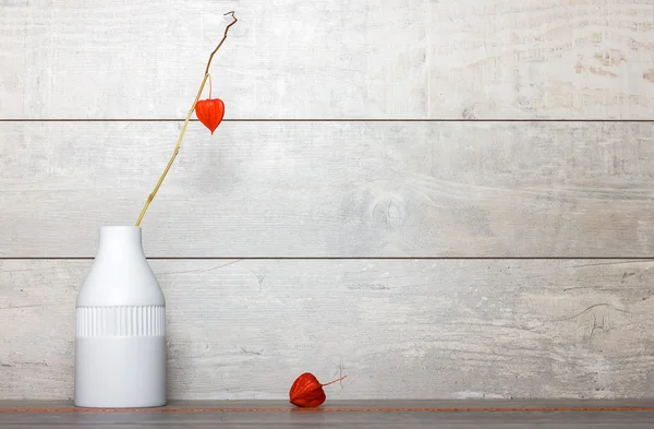 Orange dry flower in a white vase