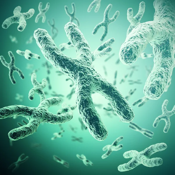 Chromosome with focus effect, human medical symbol for gene therapy or microbiology genetics research. 3d illustration