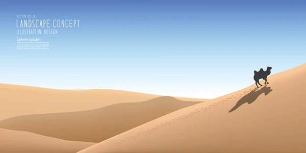 The beautiful landscape in the vast desert and a camel traveling