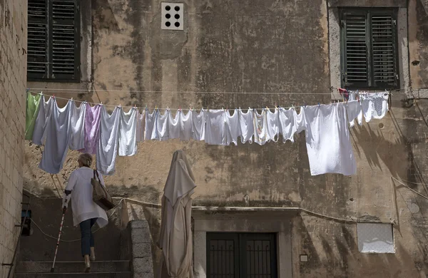 Washing hanging on a clothes line to dry