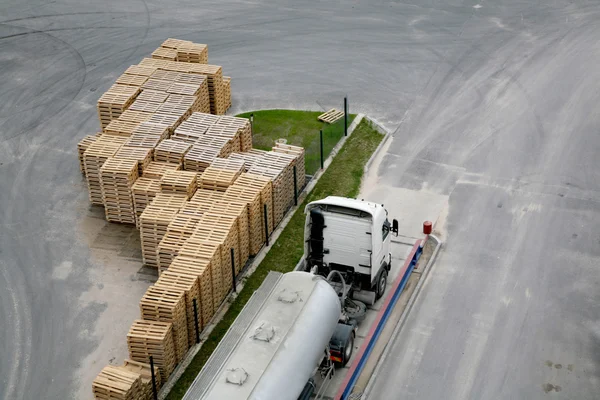 Wooden crates and truck
