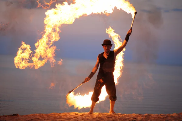 Amazing fire show on the beach