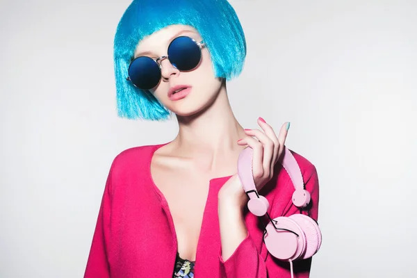 Techno girl with blue hair