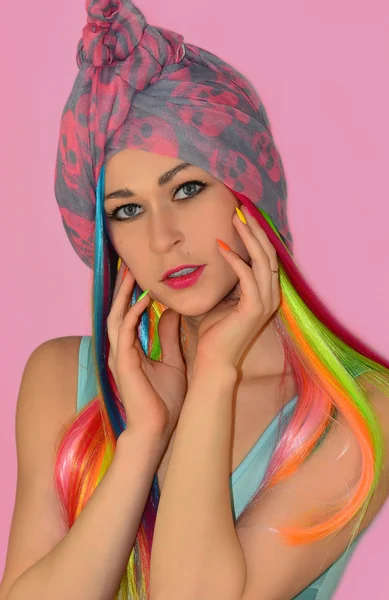 Beautiful model with hair rainbow