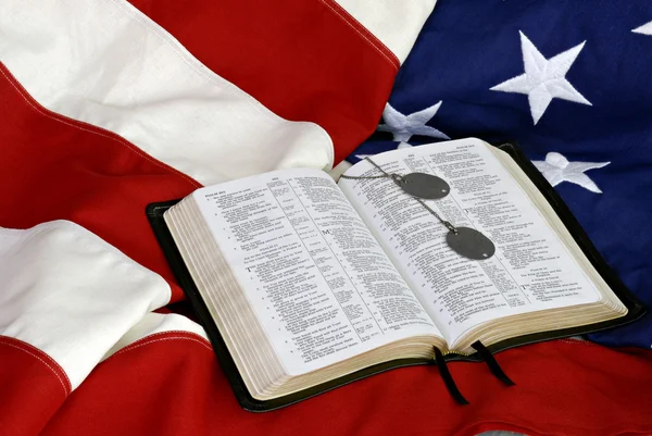 American Flag with Bible & Dog Tags