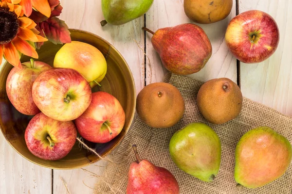 Assorted pears and apples of new harvest.