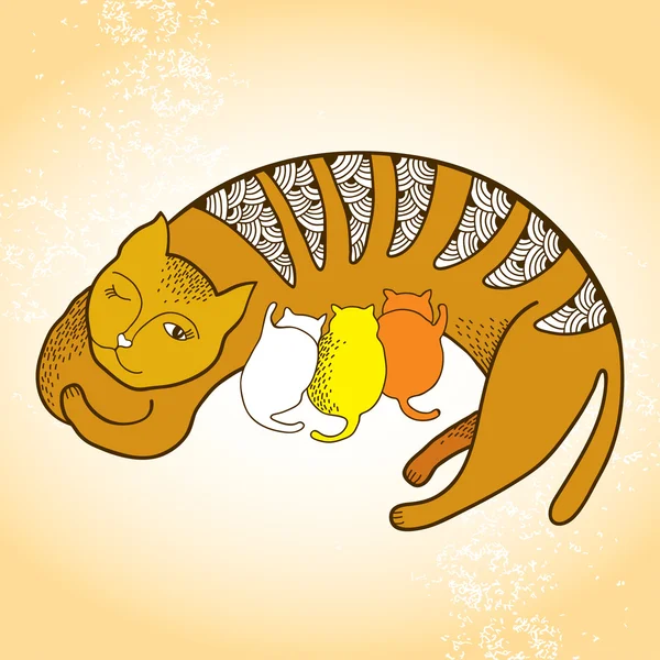 Anne kedi yavru kedi ile gravür çizimi — Stok Vektör © ronjoe 29847687