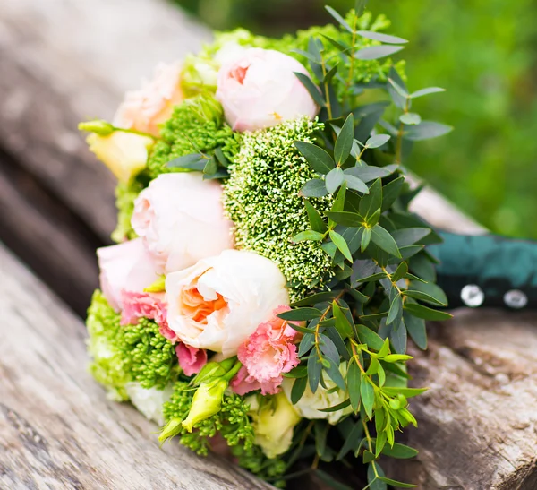 Beautiful wedding colorful bouquet for bride. Bridal accessories.