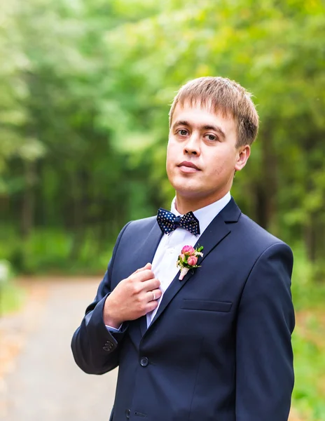 Portrait of the groom on their wedding day.