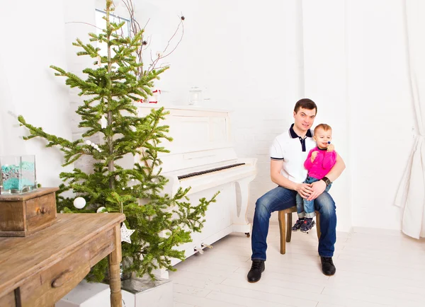 Dad and son at home. Christmas time