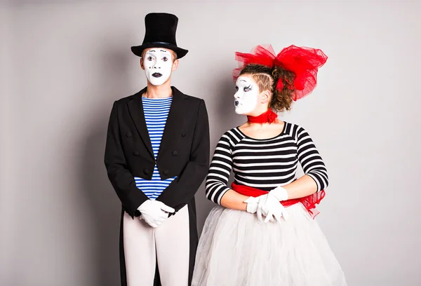 Street artists performing, Two mimes man and  woman in april fools day