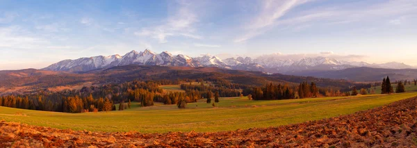 Panorama of snowy Tatra mountains in spring, south Poland