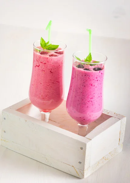 Raspberry and blackberry dairy smoothies