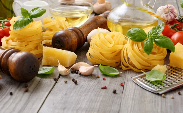 Fettuccine with different ingredients for cooking pasta
