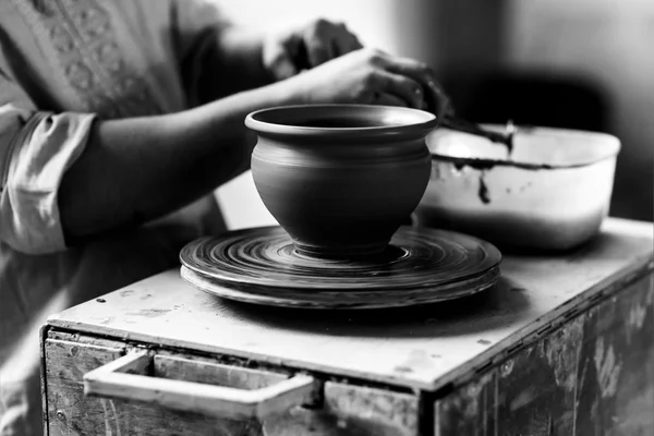 Pottery Craft Ceramic Clay In Potter Human Hand. Toned Instant P