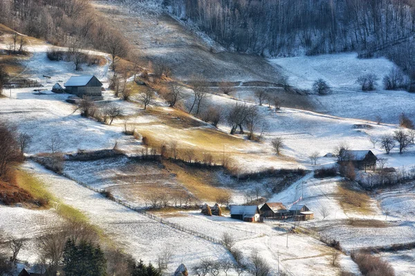 Frozen sunny day of a winter, on wild transylvania hills. Holbav. Romania. Low key, dark background, spot lighting, and rich Old Masters