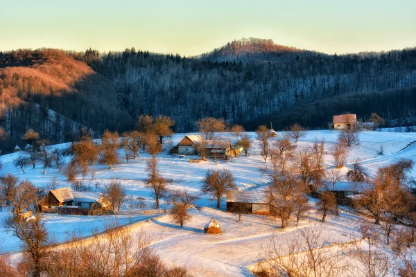 Frozen sunny day of a winter, on wild transylvania hills. Holbav. Romania. Low key, dark background, spot lighting, and rich Old Masters