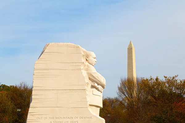 WASHINGTON DC - NOVEMBER 09, 2014: The Martin Luther King Jr Memorial and the National Monument on the National Mall in Washington DC in the Fall.