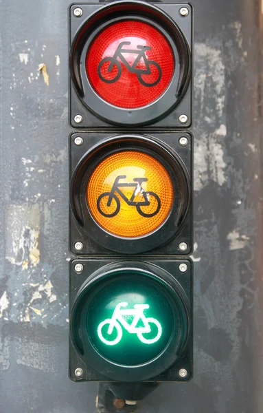 All three lights as a traffic sign in the city